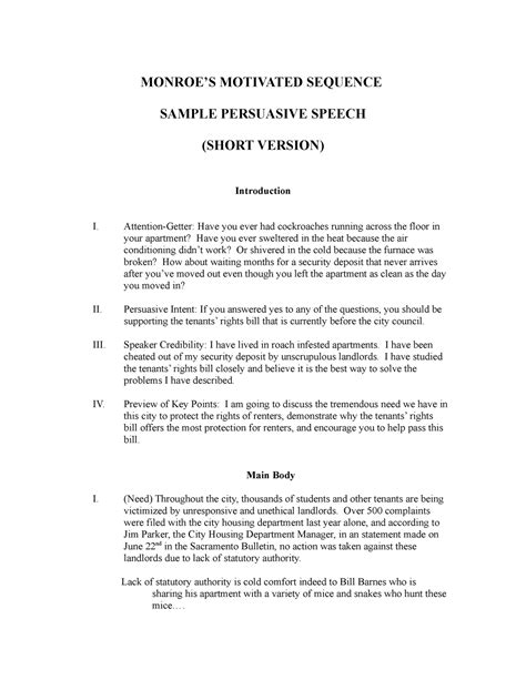 Monroe's Motivated Sequence Sample Speech Fall 2022 (1) - MONROE’S MOTIVATED SEQUENCE SAMPLE ...