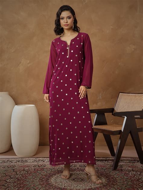 Buy Women Purple Embroidered Abaya Dress Online at Best Price - Sassafras