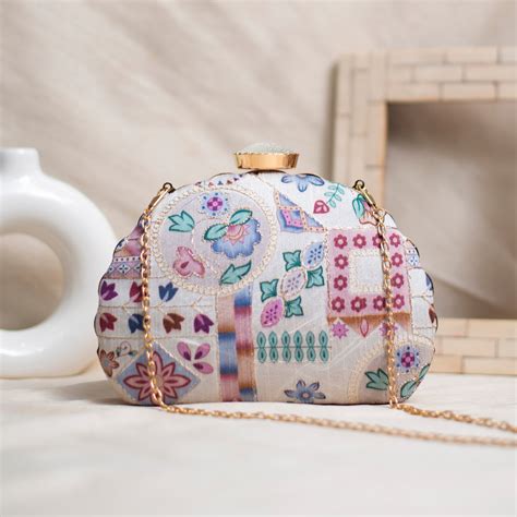 White Multipattern Moon shape Clutch - Artklim