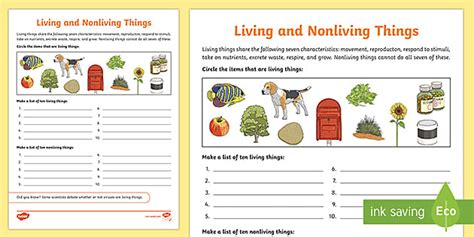Living and Nonliving Things Worksheets | Twinkl - Twinkl