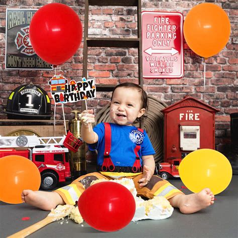 Fire Truck Birthday Party Supplies Fireman Banner Cake Topper ...