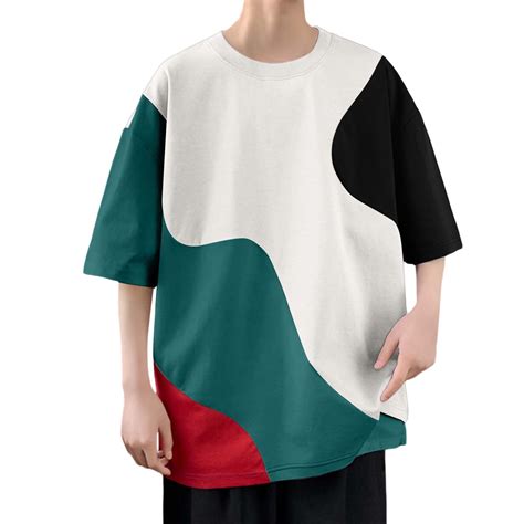 Fitted T Shirts Men Male Loose Fit Round Neck Colour Block Sports ...