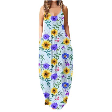 Cheap Womens Summer Sun Dresses Long Spaghetti Strap Sleeveless Floral ...