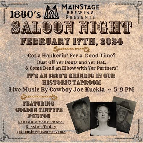 1880 Saloon Night & Golden Tintype Pop-Up, MainStage Brewing Company ...