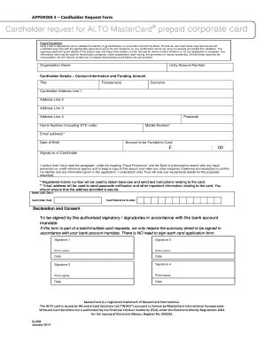 Fillable Online AL008 ALTO card application corporate Jan 14 Fax Email ...