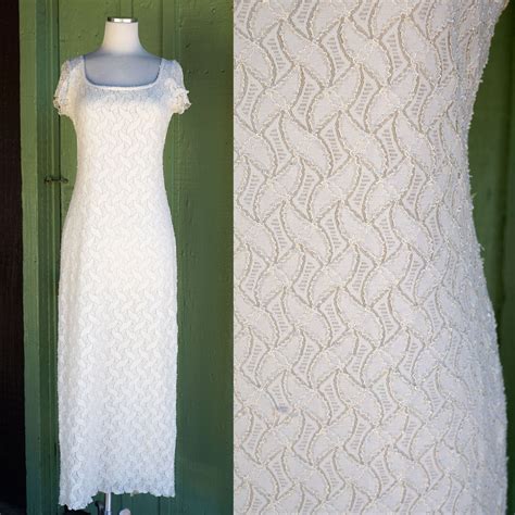 1990s Ivory Warm White Stretch Lace Maxi Dress by Maurices // 90s Scoop ...