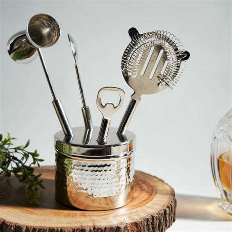 Shop Silver Hammered Metal Bar Tool Set with Base - at Best Price ...