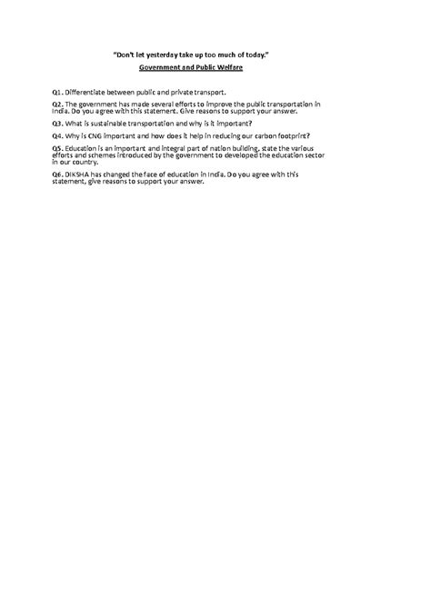 Government and Public Welfare: Key Topics and Discussions Q1-Q6 - Studocu