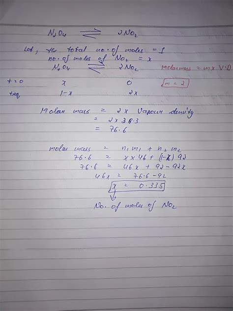 The vapour density of a mixture containing no2 and n2o4 is 38.3 at 275k ...