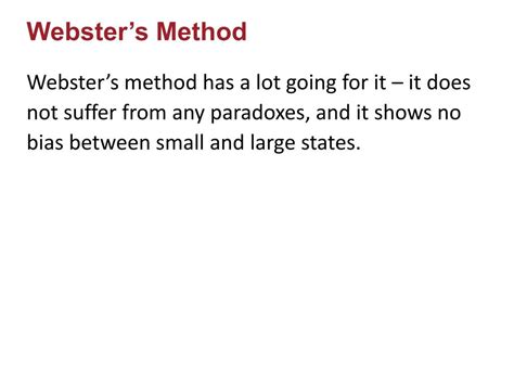 Image result for Webster's Method Example Simple