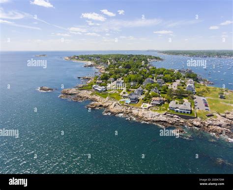 Castle Rock and beach park aerial view, Marblehead, Massachusetts MA ...