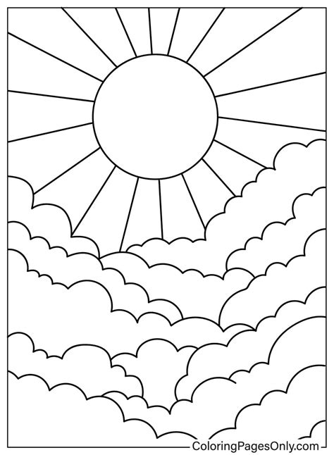 Coloring Sun Clouds Cloud Pages Drawing Behind Printable White Kids ...