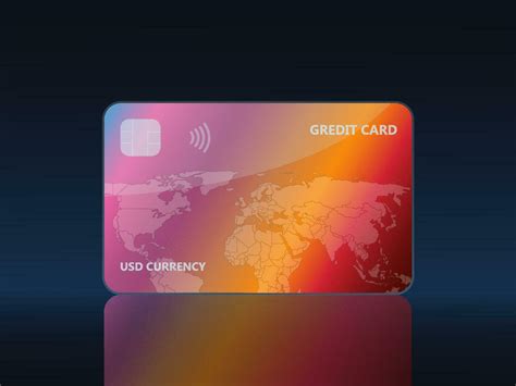 Credit card template. Gradient bright card on a dark background with ...