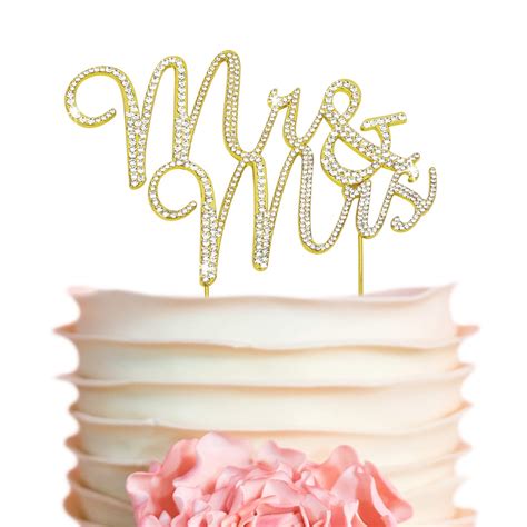 CrystalCreations Mr and Mrs Wedding Cake Topper - Premium Gold Metal ...