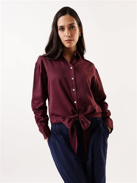 DL Woman Solid Knotted Shirt Collar Top – DENNIS LINGO