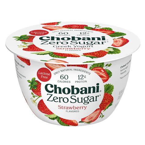 Chobani Non-Fat Greek Yogurt, Zero Sugar Strawberry 5.3 oz Cup ...