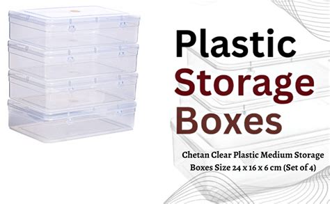 Chetan Clear Plastic Medium Storage Boxes Size 24 X 16 X 6 Cm (Set of 4 ...