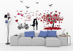 UNIQUE DECALS 180 cm cute couple loveing hearts tree with bycycle birds ...