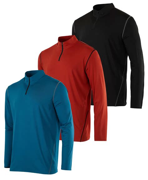 Real Essentials 3 Pack: Men's Dry-Fit Active Quarter Zip Long Sleeve ...