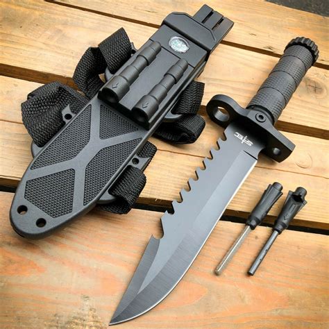 12.5" MILITARY SURVIVAL Hunting FIXED BLADE Tactical Army Knife w Fire ...