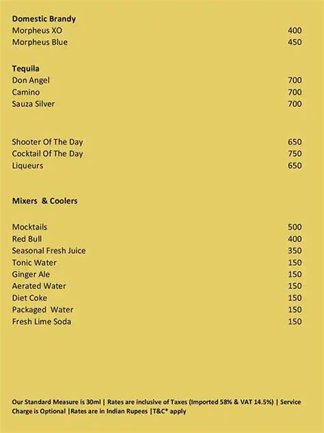 Menu at Main Street - The Residency Towers, Chennai