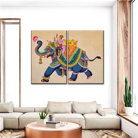 Rajasthani Elephant Painting Multi Panel Canvas Wall Art