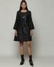 Buy Abraham & Thakore Leaf Sequin Silk Cotton Dress | Black Color Women ...