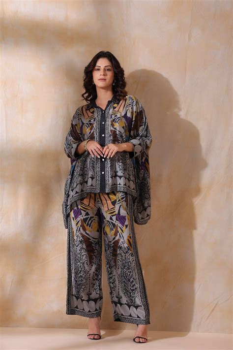 Women Grey Viscose Satin Floral Printed Co-Ord Set – Nyaro