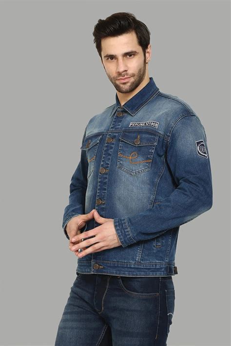 Regular Fit Dark Blue Denim Jeans Jacket for Men - Peplos Jeans ...