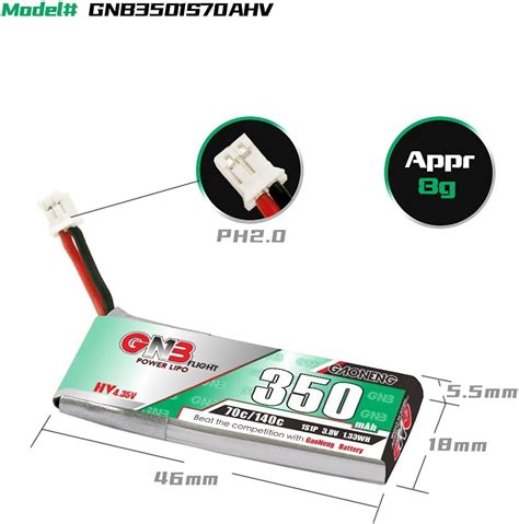 Buy Gaoneng 6pcs GNB LiPo Battery 1S 350mAh 3.8V HV LiHV 70C for Emax ...