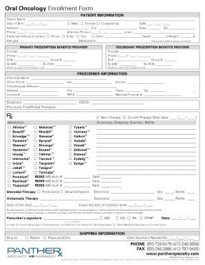 Fillable Online Oral Oncology Enrollment Form - PANTHERx Specialty ...