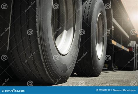 Big Semi Truck Wheels Tires. Rubber, Wheel Tyres Stock Photo - Image of ...