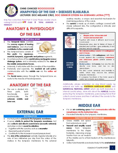 OHNS 2023: Comprehensive Lecture Notes on Ear Anatomy and Pathology ...