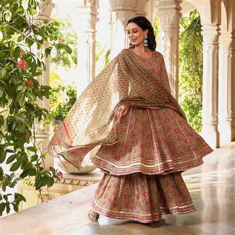 GREEN SHARARA SUIT SET – Roohaniyat Jaipur