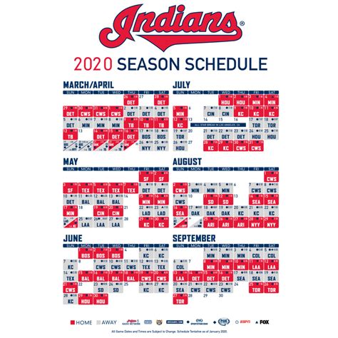 Printable Cleveland Indians Schedule - Printable Templates