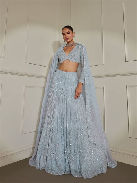 Powder Blue Hand Embroidered Lehenga Set – PritikaVora