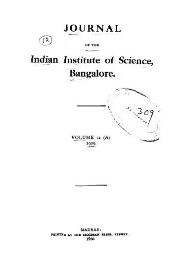 Journal of the Indian Institute of Science Bangalore - இதழ்
