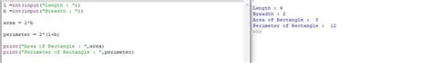 Write a python program to find the area and perimeter of a rectangle ...