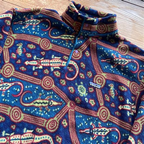 90's Patagonia SYNCHILLA Snap-T Pullover . 古着 パタゴニア カメ ワニ 総柄 スナップT フリース ...