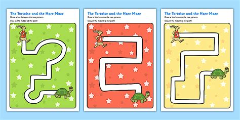 The Tortoise and The Hare Pencil Control Path Worksheets