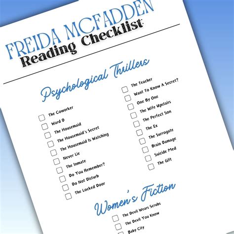 Freida Mcfadden Reading Log, Printable Reader Tracker, Freida Thriller ...