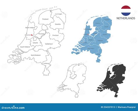 4 Style of Netherlands Map Vector Illustration Have All Province and Mark the Capital City of ... - capital city of holland