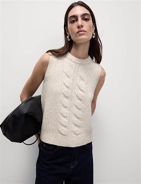 Buy Cable Knit Sequin Knitted Vest with Wool at Marks & Spencer