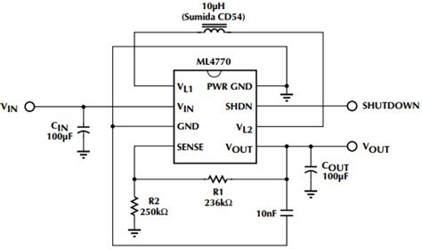 Typical Application Circuit for ML4770 2 Cell, Adjustable Output, High ...
