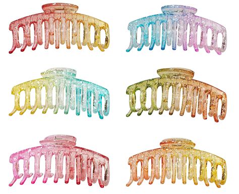 Truvic 6 Pcs Large Transparent Double Color Shade Hair Claw Clips Long ...