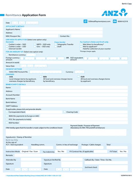 ANZ Remittance Application Form - Blank Fillable Template | Fill Out ...