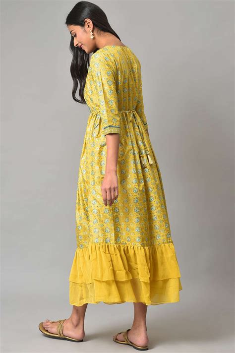 Buy Yellow Festive Dress With Embroidery On Yoke Online for Woman ...