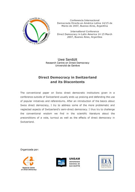 Direct Democracy in Switzerland - Uwe Serdült Research Centre on Direct ...