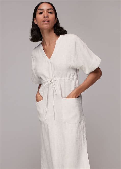 Stone Imogen Linen Midi Dress | WHISTLES | Whistles UK