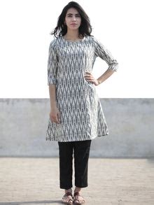 Ivory Grey Hand Woven Ikat Kurta - K46F810 – InduBindu
